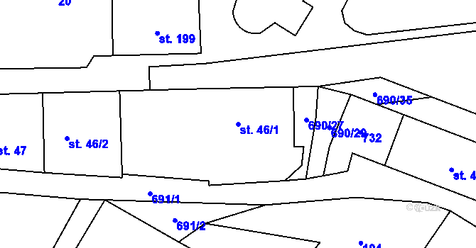 Parcela st. 46/1 v KÚ Chroustovice, Katastrální mapa