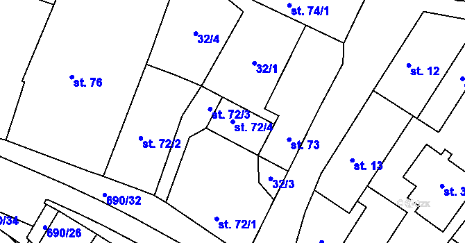 Parcela st. 72/4 v KÚ Chroustovice, Katastrální mapa