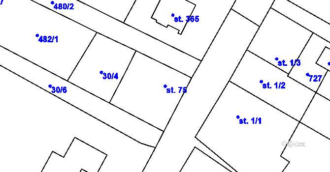 Parcela st. 75 v KÚ Chroustovice, Katastrální mapa