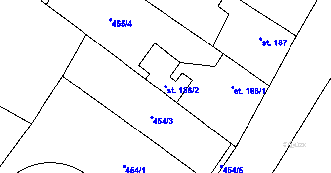 Parcela st. 186/2 v KÚ Chroustovice, Katastrální mapa