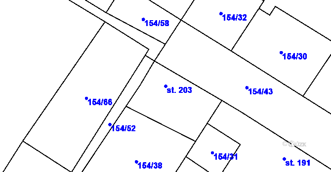 Parcela st. 203 v KÚ Chroustovice, Katastrální mapa