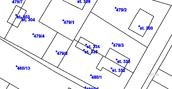 Parcela st. 334 v KÚ Chroustovice, Katastrální mapa
