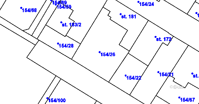 Parcela st. 154/26 v KÚ Chroustovice, Katastrální mapa