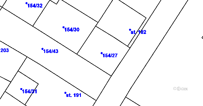 Parcela st. 154/27 v KÚ Chroustovice, Katastrální mapa