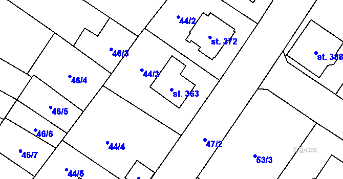Parcela st. 363 v KÚ Chroustovice, Katastrální mapa