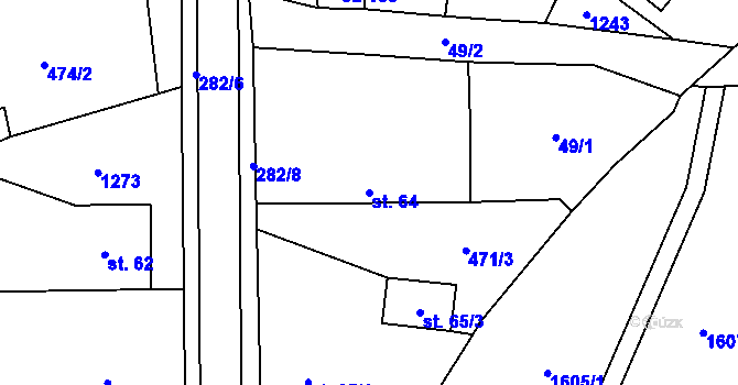 Parcela st. 64 v KÚ Chrtníč, Katastrální mapa