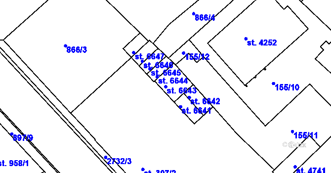 Parcela st. 6643 v KÚ Chrudim, Katastrální mapa