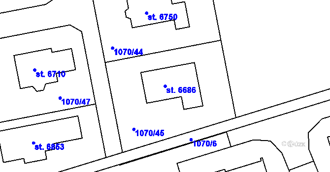 Parcela st. 6686 v KÚ Chrudim, Katastrální mapa