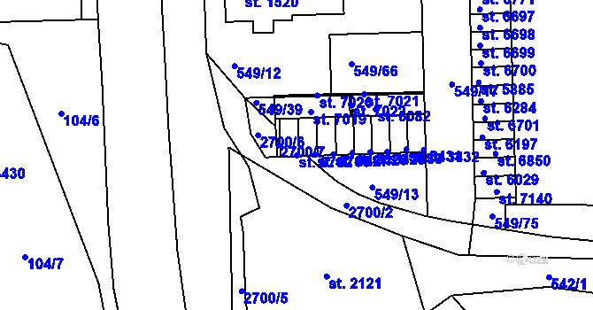Parcela st. 6702 v KÚ Chrudim, Katastrální mapa