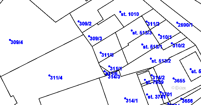 Parcela st. 311/5 v KÚ Chrudim, Katastrální mapa