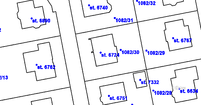 Parcela st. 6724 v KÚ Chrudim, Katastrální mapa