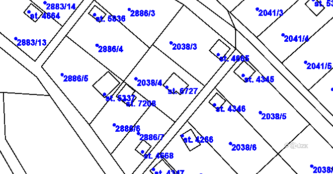 Parcela st. 6727 v KÚ Chrudim, Katastrální mapa