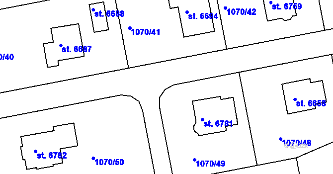 Parcela st. 1070/67 v KÚ Chrudim, Katastrální mapa