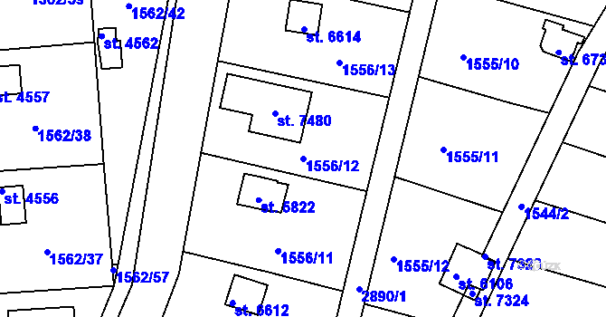 Parcela st. 1556/12 v KÚ Chrudim, Katastrální mapa