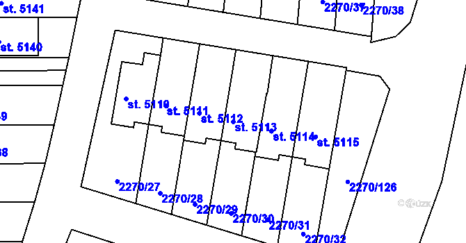 Parcela st. 5113 v KÚ Chrudim, Katastrální mapa