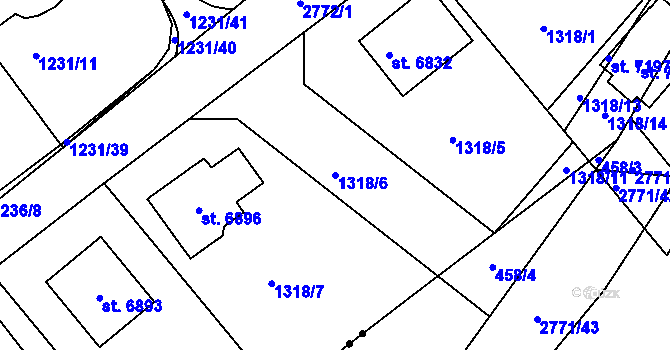 Parcela st. 1318/6 v KÚ Chrudim, Katastrální mapa