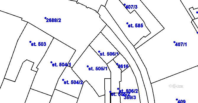 Parcela st. 506/1 v KÚ Chrudim, Katastrální mapa