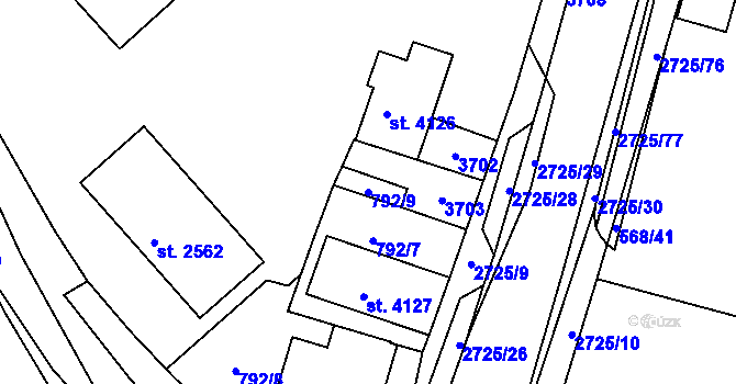 Parcela st. 792/9 v KÚ Chrudim, Katastrální mapa