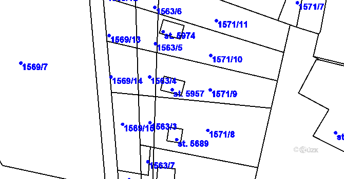 Parcela st. 5957 v KÚ Chrudim, Katastrální mapa
