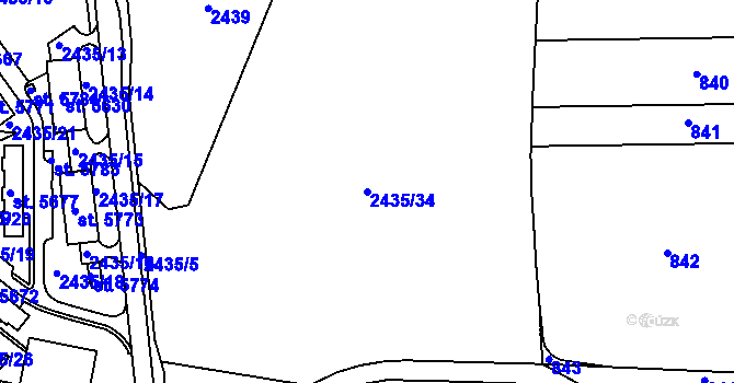 Parcela st. 2435/34 v KÚ Chrudim, Katastrální mapa