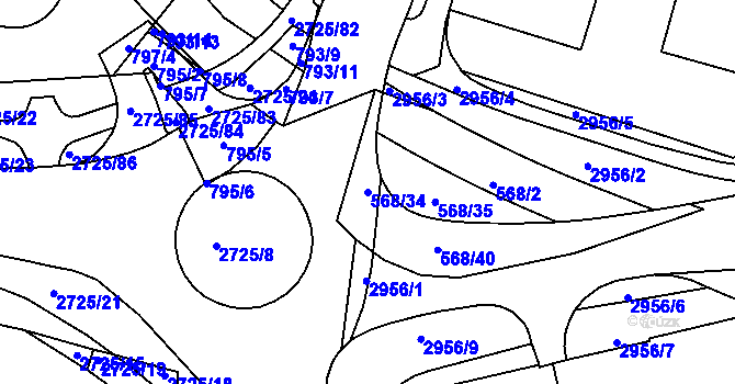 Parcela st. 568/34 v KÚ Chrudim, Katastrální mapa