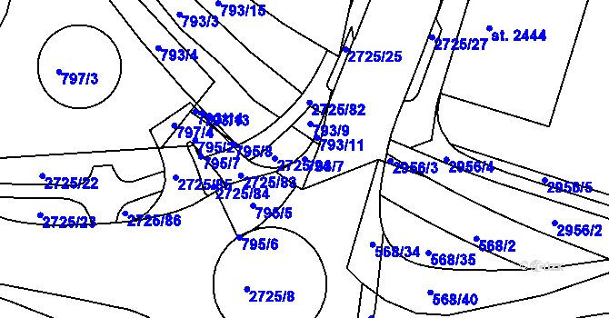 Parcela st. 793/7 v KÚ Chrudim, Katastrální mapa