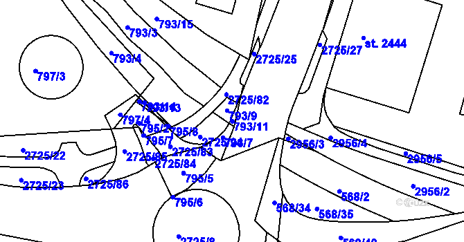 Parcela st. 793/11 v KÚ Chrudim, Katastrální mapa