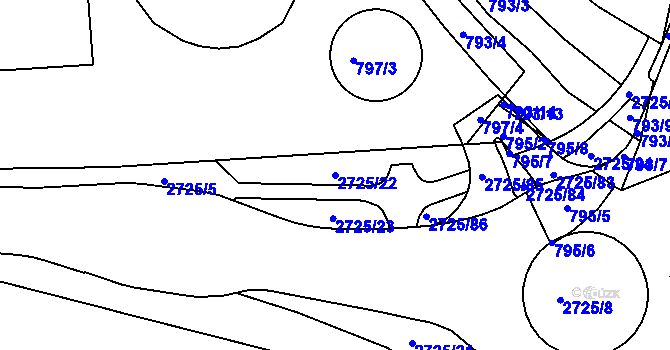 Parcela st. 2725/22 v KÚ Chrudim, Katastrální mapa