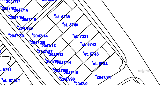 Parcela st. 5742 v KÚ Chrudim, Katastrální mapa