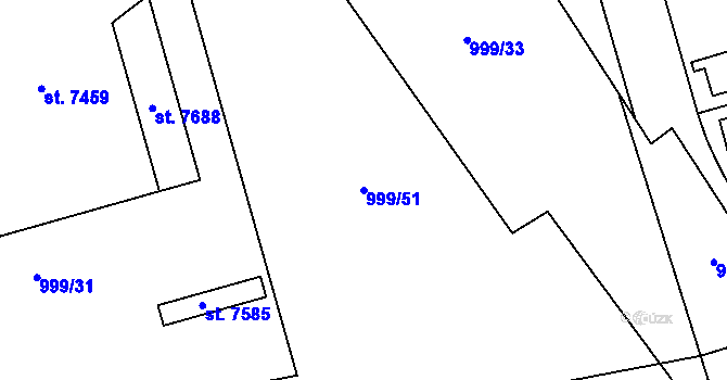 Parcela st. 999/51 v KÚ Chrudim, Katastrální mapa