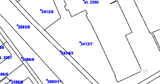 Parcela st. 2412/7 v KÚ Chrudim, Katastrální mapa