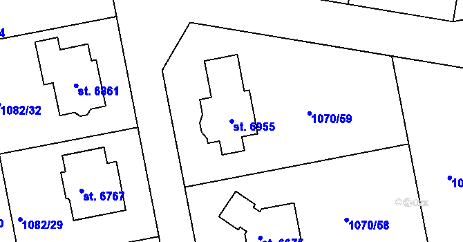 Parcela st. 6955 v KÚ Chrudim, Katastrální mapa