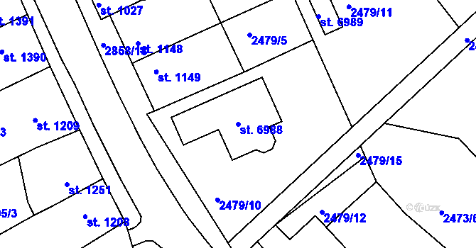 Parcela st. 6988 v KÚ Chrudim, Katastrální mapa