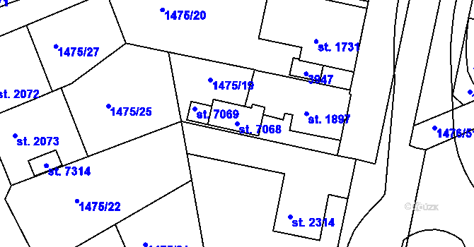 Parcela st. 7068 v KÚ Chrudim, Katastrální mapa