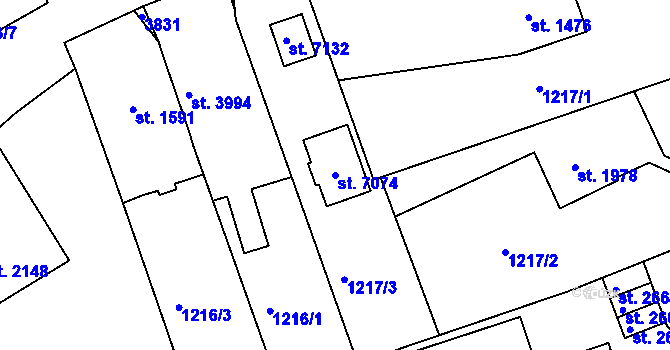 Parcela st. 7074 v KÚ Chrudim, Katastrální mapa