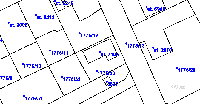 Parcela st. 7106 v KÚ Chrudim, Katastrální mapa