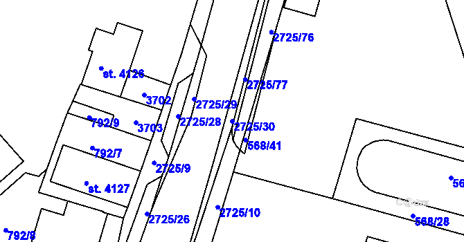 Parcela st. 2725/30 v KÚ Chrudim, Katastrální mapa
