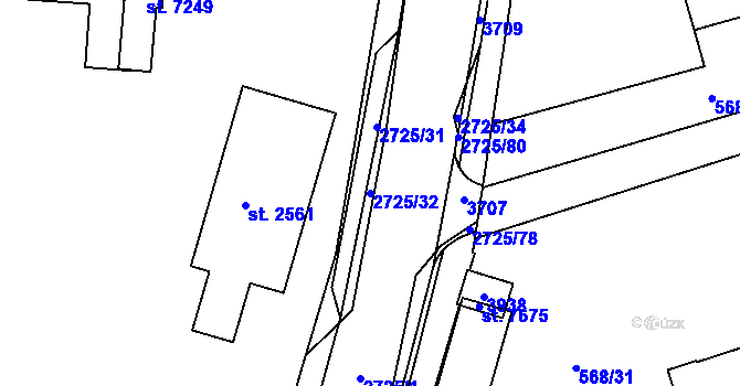 Parcela st. 2725/32 v KÚ Chrudim, Katastrální mapa