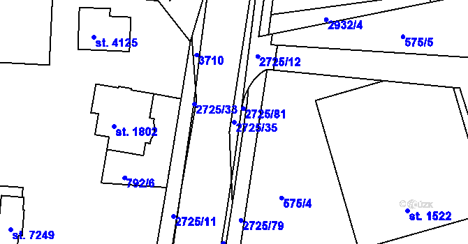 Parcela st. 2725/35 v KÚ Chrudim, Katastrální mapa