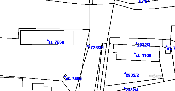 Parcela st. 2725/36 v KÚ Chrudim, Katastrální mapa