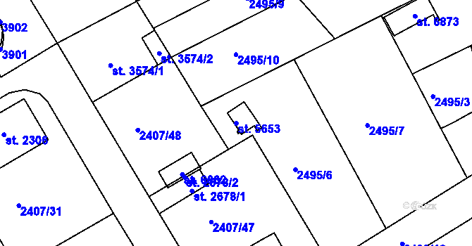 Parcela st. 5653 v KÚ Chrudim, Katastrální mapa