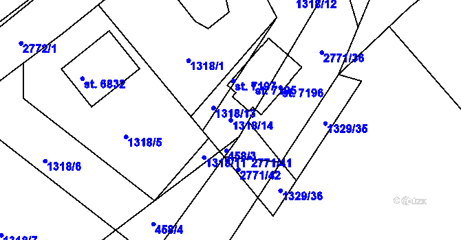 Parcela st. 1318/14 v KÚ Chrudim, Katastrální mapa
