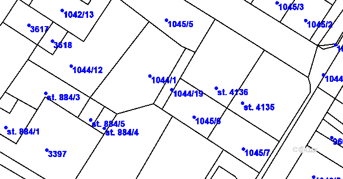 Parcela st. 1044/19 v KÚ Chrudim, Katastrální mapa