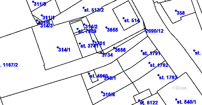 Parcela st. 3734 v KÚ Chrudim, Katastrální mapa