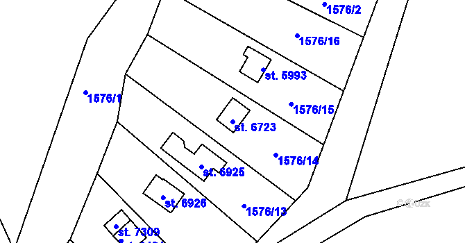 Parcela st. 6723 v KÚ Chrudim, Katastrální mapa