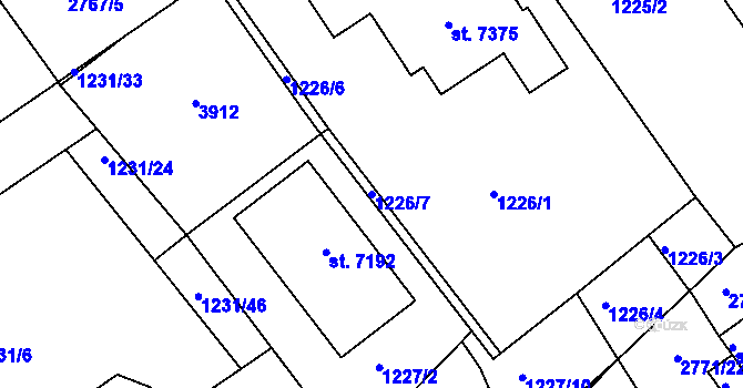 Parcela st. 1226/7 v KÚ Chrudim, Katastrální mapa