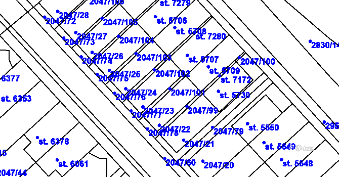 Parcela st. 2047/101 v KÚ Chrudim, Katastrální mapa