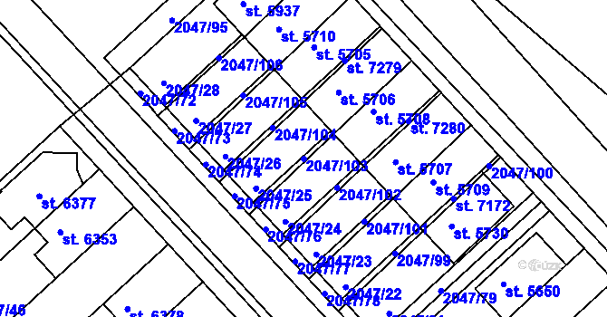 Parcela st. 2047/103 v KÚ Chrudim, Katastrální mapa