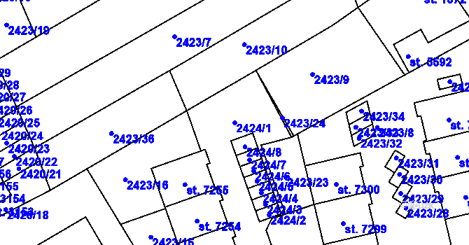 Parcela st. 2424/1 v KÚ Chrudim, Katastrální mapa