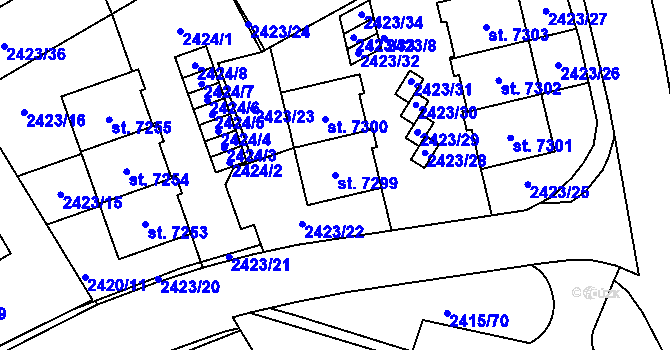 Parcela st. 7299 v KÚ Chrudim, Katastrální mapa